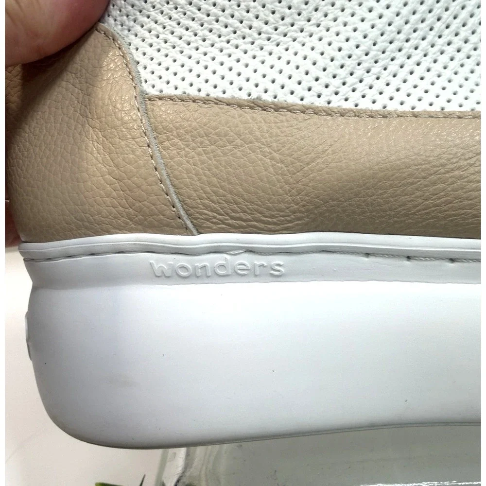 Wonders High Top Sneakers Trainers Womens White Tan Zip Lace Up Size 38 EU 8 US